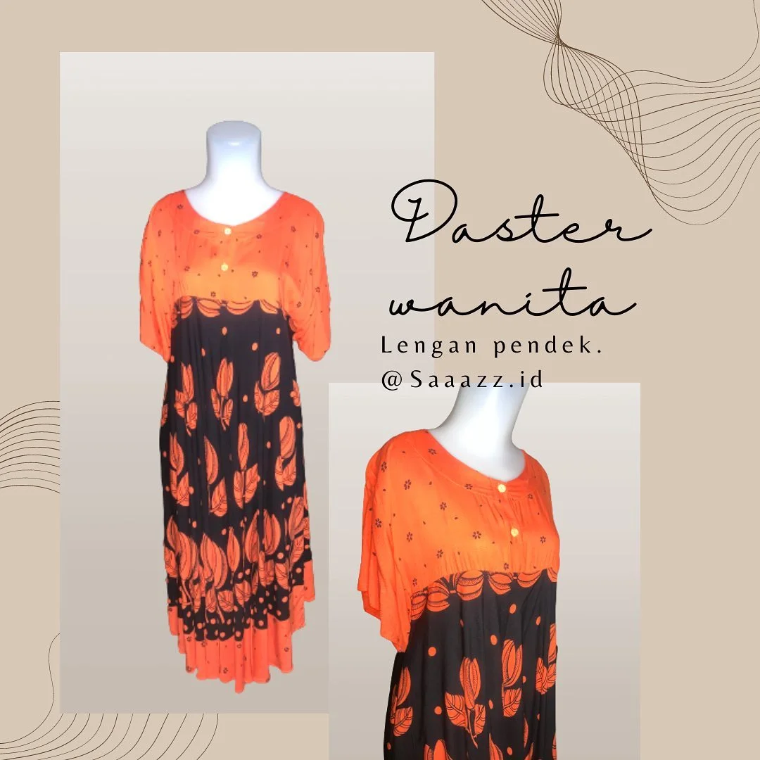 Daster Rayon Lengan Pendek Motif Daun Oranye
